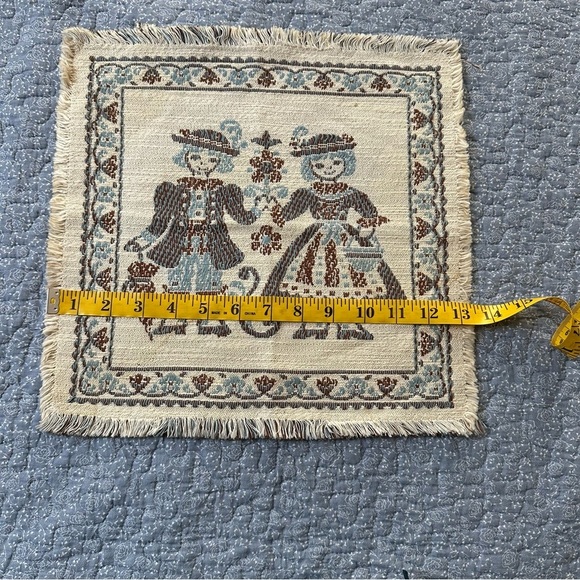 Scandinavian Children Vintage Tapestry w/ Blue & Cream Linen & Cotton Blend 13” - Picture 7 of 8